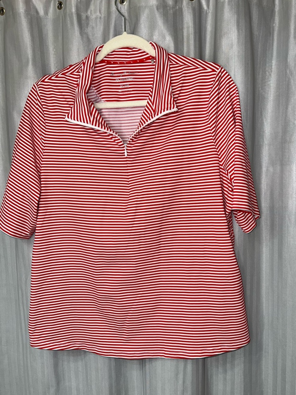 Tommy Bahama Island Zone Red & White Striped short sleeve zipper top size XL